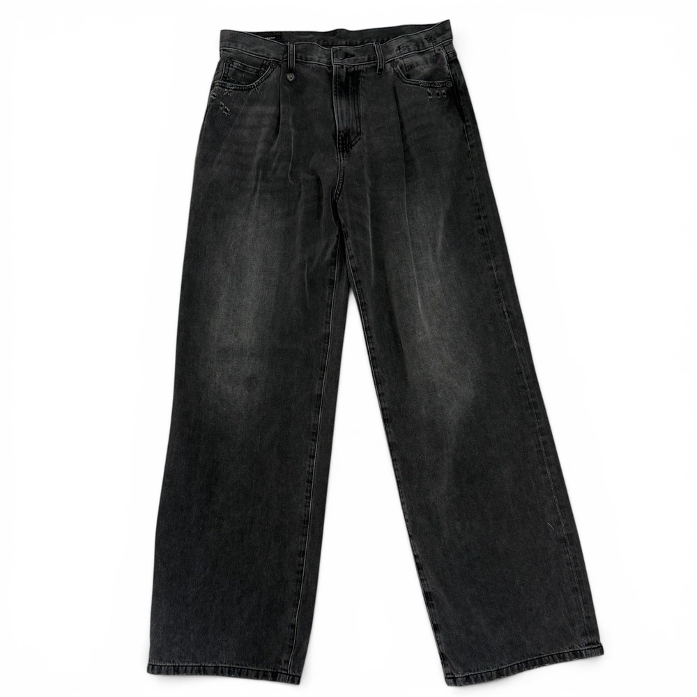 R13 Pleated Wide Leg Jeans Size 28 Oversized Black Japanese Denim Made in Italy